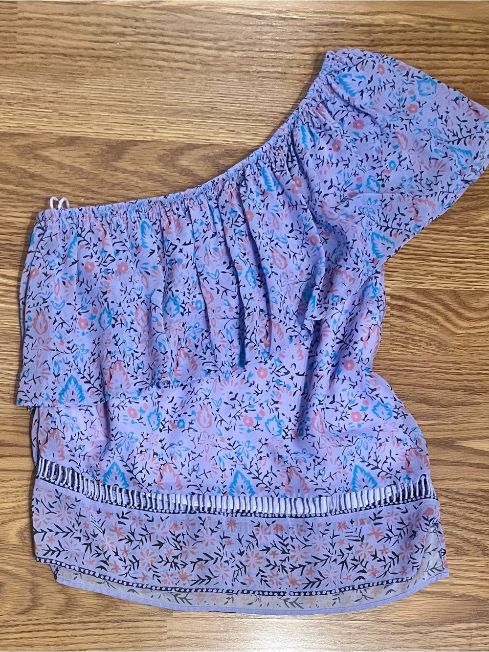 Saylor Janice One-Shoulder Floral Ruffle Top - Lavender